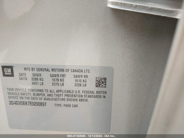 2G4GV5EK7E9290897 Buick Regal 1fl