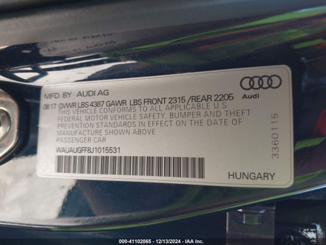 WAUAUGFF8J1015531 Audi A3 2.0t Premium/2.0t Tech Premium