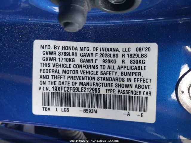 19XFC2F69LE212965 Honda Civic Lx