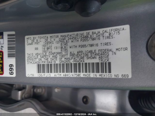 3TMJU4GN1FM184419 Toyota Tacoma Double Cab Prerunner