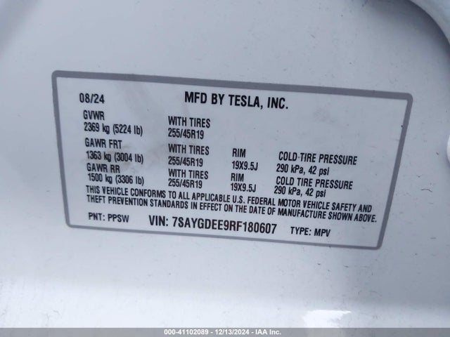 2024 TESLA MODEL Y 7SAYGDEE9RF180607 Photo 8