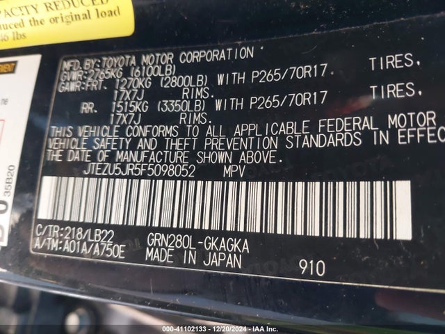 Toyota 4runner Sr5 Premium 2015 JTEZU5JR5F5098052 Image 9