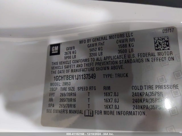 1GCHTBEN1J1137549 Chevrolet Colorado Wt
