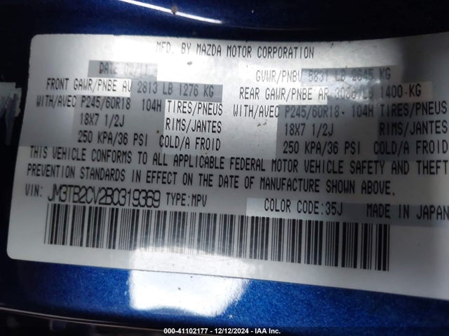 Aukcja sprzedaży 2011 Mazda Cx-9 Touring, vin: JM3TB2CV2B0319369, numer aukcji: 41102177