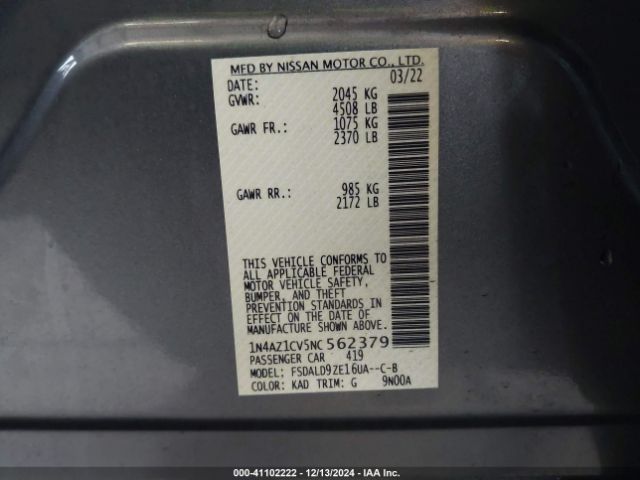 1N4AZ1CV5NC562379 Nissan Leaf Sv 40 Kwh