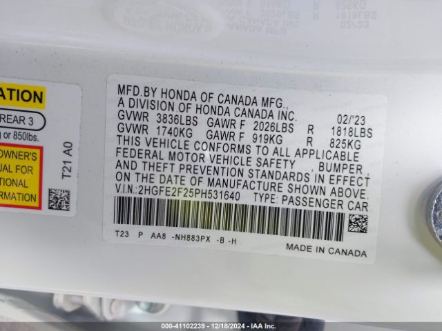 2HGFE2F25PH531640 Honda Civic Lx
