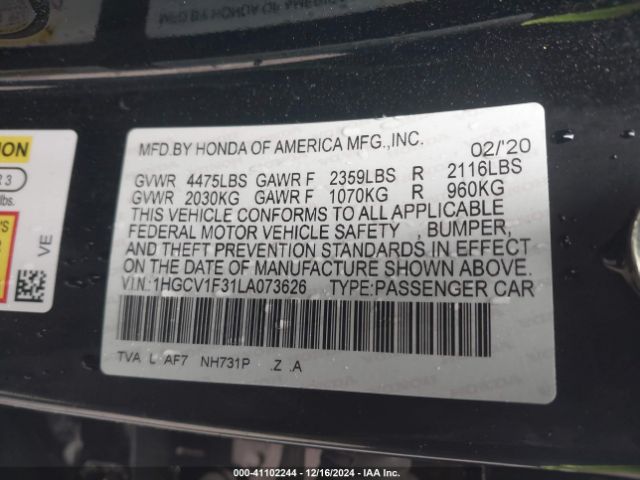 1HGCV1F31LA073626 Honda Accord Sport