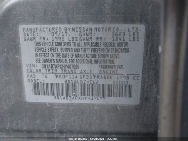 3N1AB7APXHY407699 Nissan SENTRA S