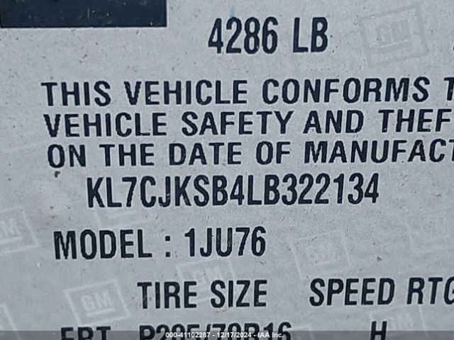 KL7CJKSB4LB322134 Chevrolet Trax Fwd Ls