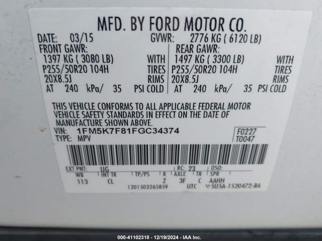Ford Explorer Limited 2015 1FM5K7F81FGC34374 Image 9