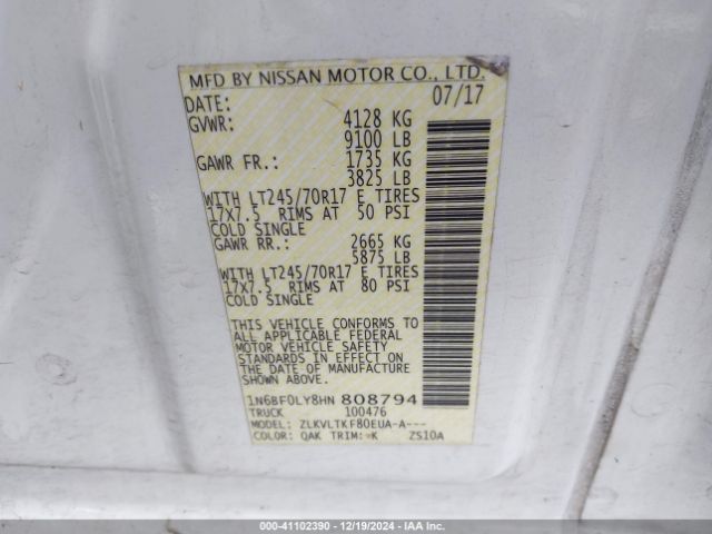 1N6BF0LY8HN808794 Nissan Nv Cargo Nv2500 Hd Sv V6