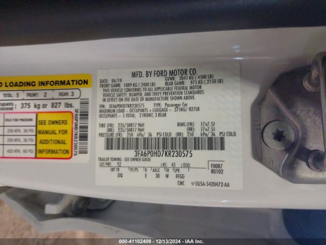 3FA6P0HD7KR230575 Ford FUSION SE