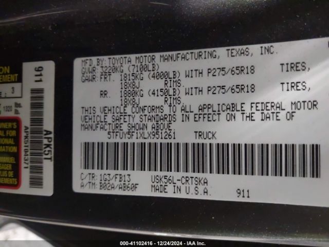 5TFUY5F1XLX951261 Toyota Tundra Sr5