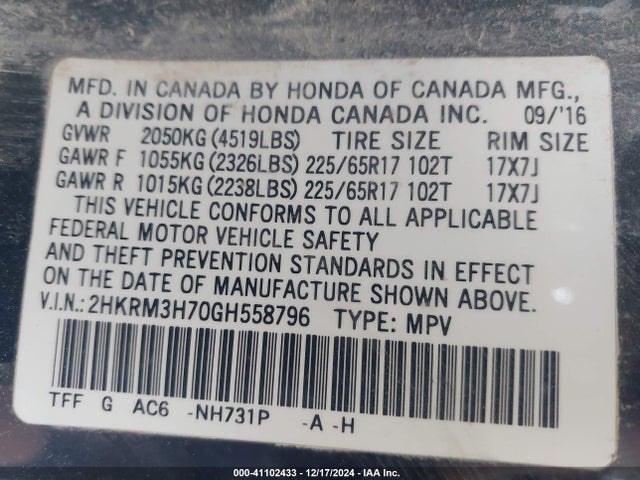 Honda Cr-v Ex-l 2016 2HKRM3H70GH558796 Image 9