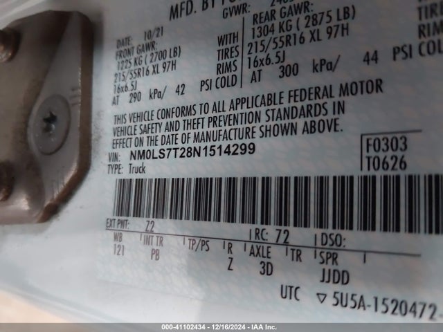 Ford Transit Connect Xlt Cargo Van 2022 NM0LS7T28N1514299 Image 9
