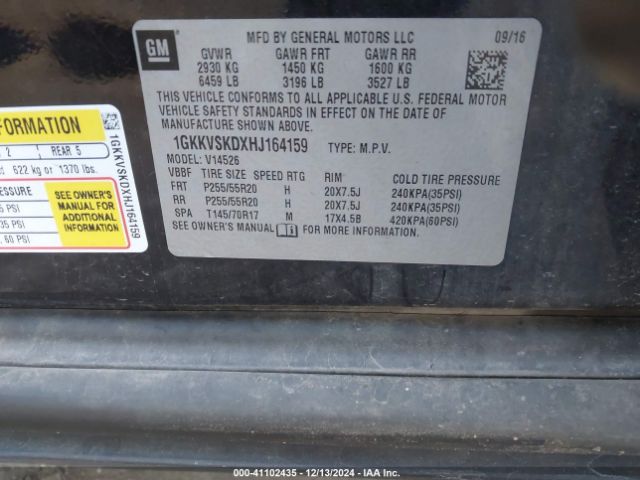 1GKKVSKDXHJ164159 GMC Acadia Limited