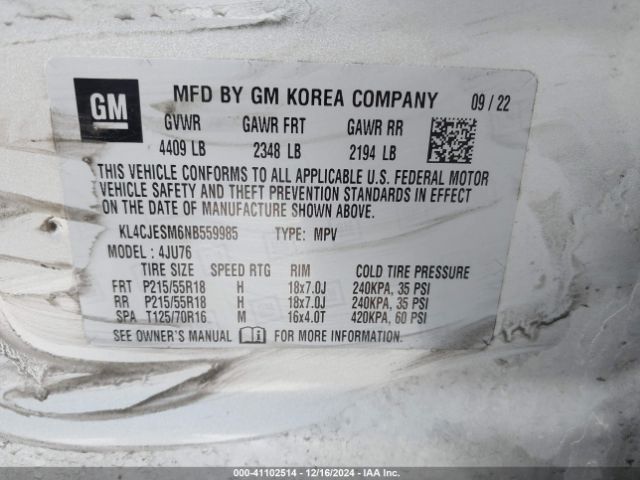 KL4CJESM6NB559985 Buick Encore Awd Preferred