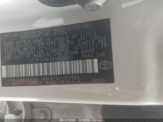 4T1R11AK3RU225203 Toyota CAMRY LE