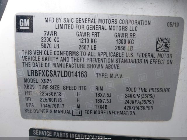 LRBFXCSA7LD014163 Buick Envision Fwd Essence