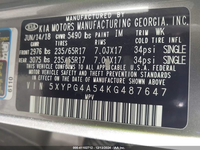 KIA Sorento 3.3l Lx 2019 5XYPG4A54KG487647 Image 9
