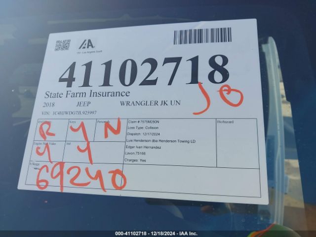 1C4HJWDG7JL925997 Jeep Wrangler Jk Unlimited Sport S 4x4