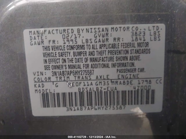 Nissan SENTRA S 2017 3N1AB7AP6HY275587 Image 9