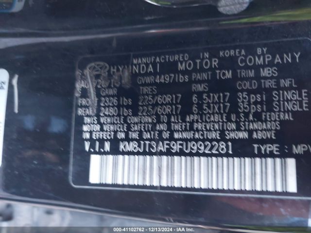 KM8JT3AF9FU992281 Hyundai TUCSON GLS