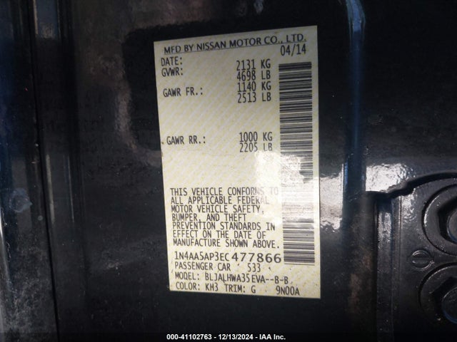 Nissan Maxima 3.5 Sv 2014 1N4AA5AP3EC477866 Image 9