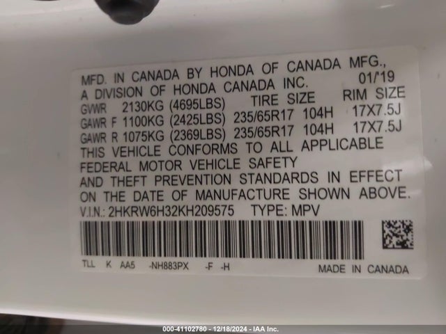 Honda CR-V LX 2019 2HKRW6H32KH209575 Image 9