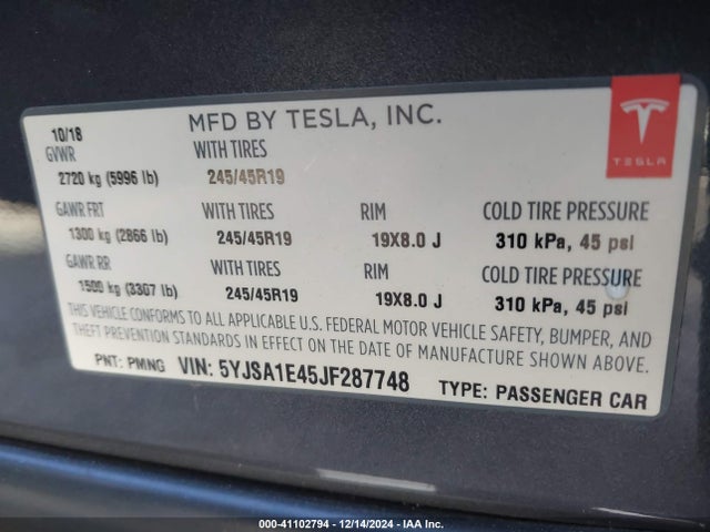 2018 TESLA MODEL S 5YJSA1E45JF287748 Photo 8