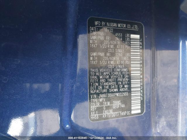 JN8BT3BAXPW002955 Nissan Rogue Sv Fwd