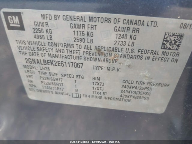 Chevrolet EQUINOX 1LT 2014 2GNALBEK2E6117067 Image 9