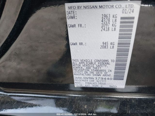 1N4BL4DV9RN379440 Nissan Altima Sv Fwd