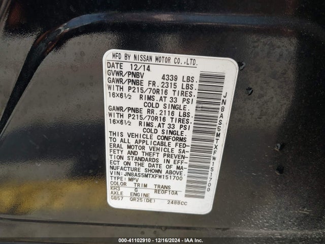 Nissan Rogue Select S 2015 JN8AS5MTXFW151700 Image 9