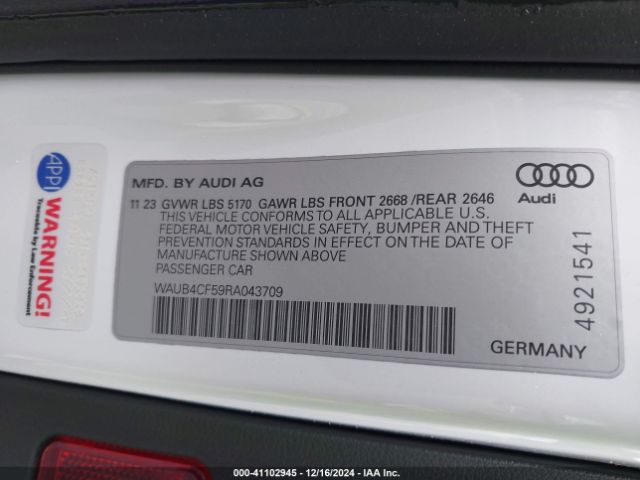WAUB4CF59RA043709 Audi S5 Sportback Prestige Tfsi Quattro Tiptronic