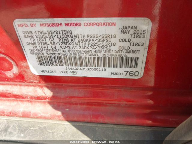 JA4AD2A35GZ000119 Mitsubishi Outlander Es
