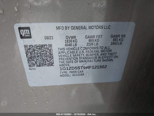 1G1ZD5ST9RF121502 Chevrolet Malibu Fwd 1lt
