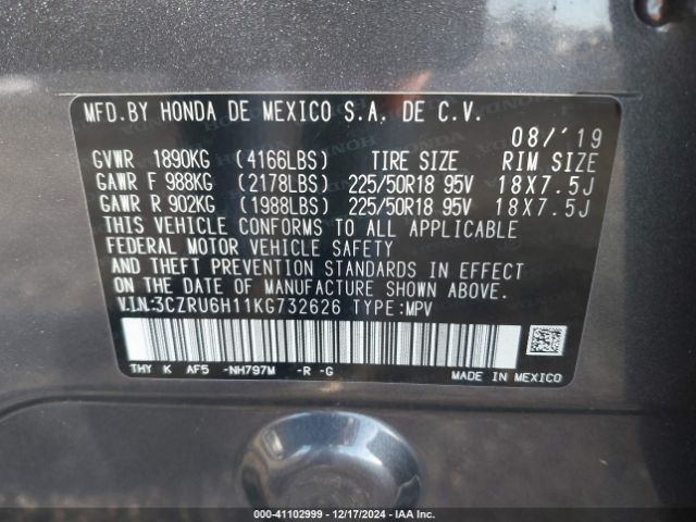 3CZRU6H11KG732626 Honda HR-V SPORT