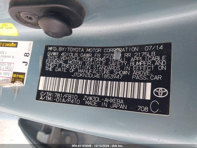 Toyota Prius 2014 JTDKN3DU4E1853947 Image 9