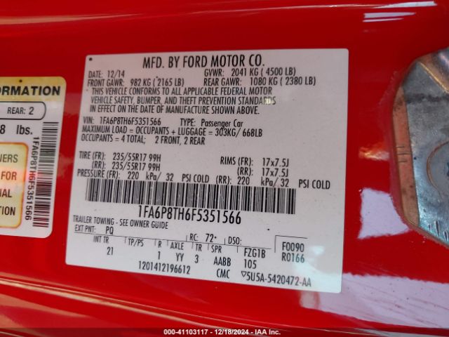 1FA6P8TH6F5351566 Ford Mustang Ecoboost