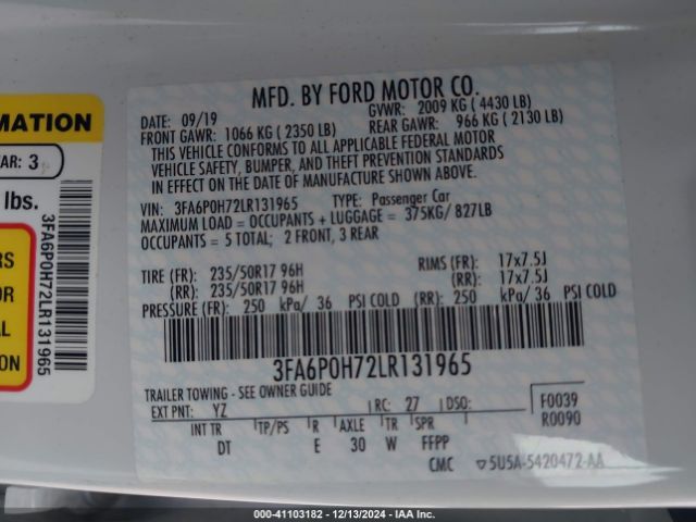 3FA6P0H72LR131965 Ford FUSION SE