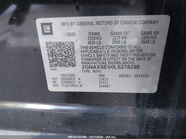 2GNAXSEV0L6278285 Chevrolet Equinox Awd Ls