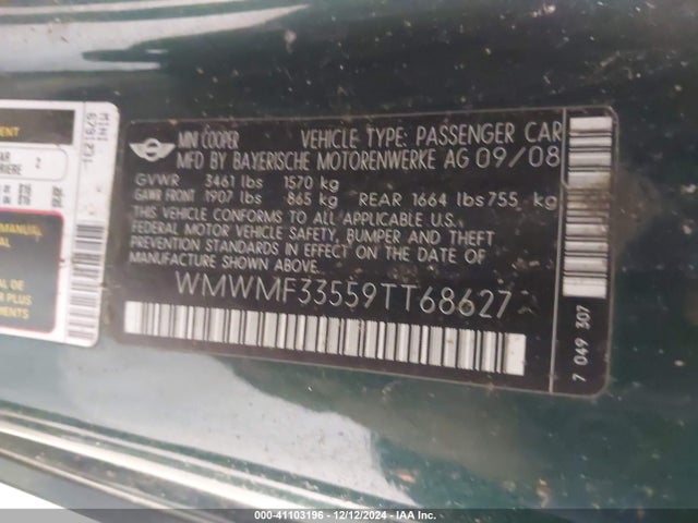 2009 MINI COOPER WMWMF33559TT68627 Photo 8