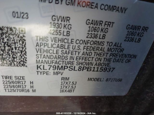 KL79MPSL8PB115937 Chevrolet Trailblazer Fwd Lt