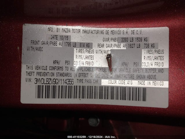 3MYDLBZV9GY114356 Scion IA