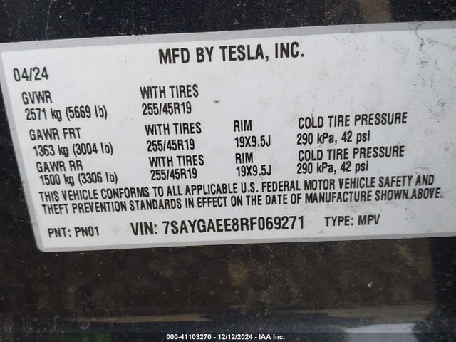 2024 TESLA MODEL Y 7SAYGAEE8RF069271 Photo 8