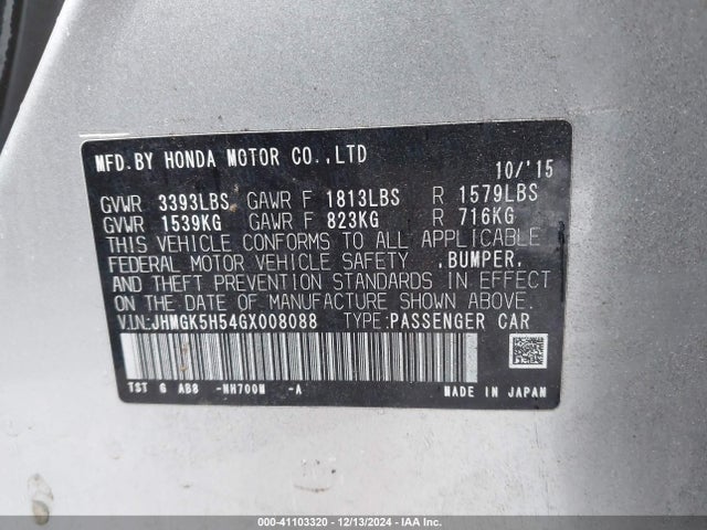 Honda FIT LX 2016 JHMGK5H54GX008088 Image 9