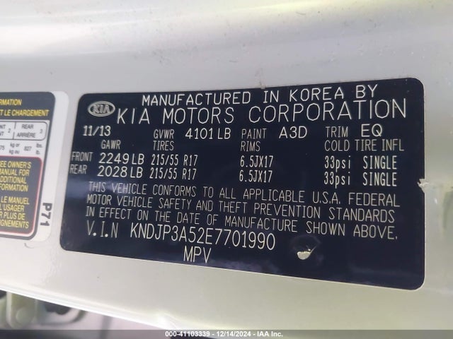 KIA SOUL + 2014 KNDJP3A52E7701990 Image 9