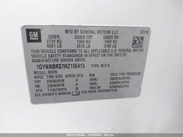 1GYKNBRS7HZ136413 Cadillac XT5 LUXURY