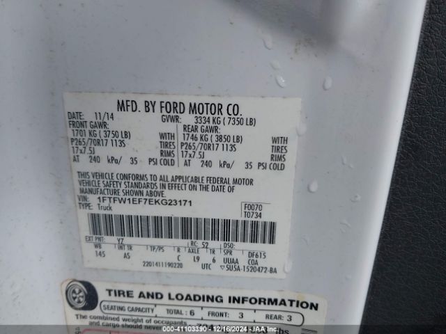 1FTFW1EF7EKG23171 Ford F-150 Xl